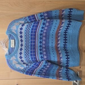 Vintage Peru Hand Knitted Blue Nordic Pullover Sweater